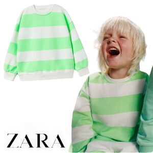 ZARA Kids | Neon Green | NEON STRIPED SWEATSHIRT